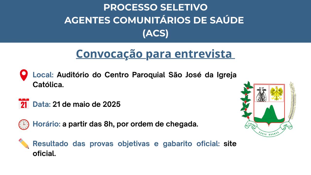 Foto da notícia: CONVOCAÇÃO PARA ENTREVISTA E DIVULGAÇÃO DO RESULTADO DA PROVA